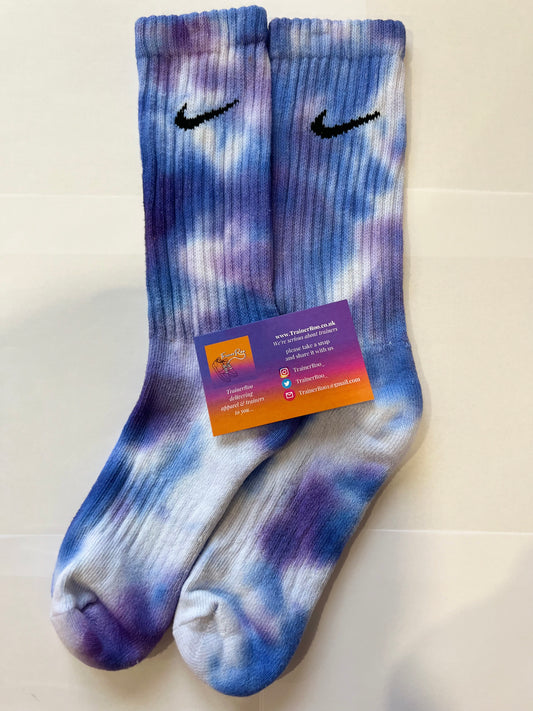 Tie Dye Nike Crew Socks - Purple, Blue & White (Bubblegum)