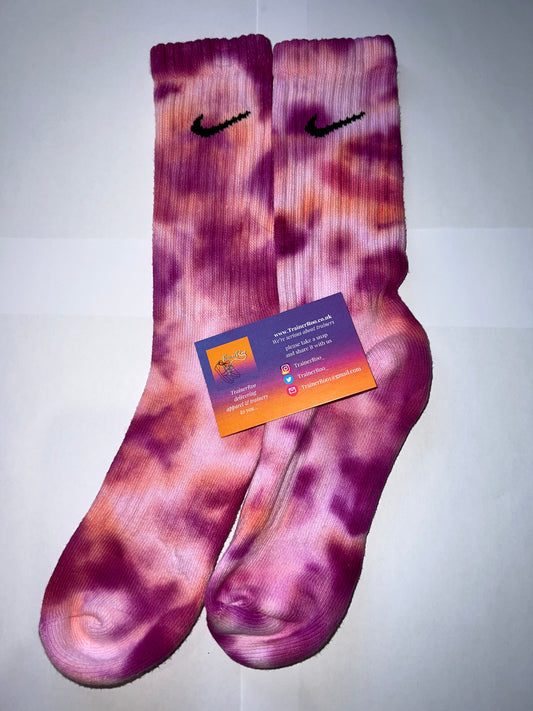 Tie Dye Nike Crew Socks - Purple, Orange & White (Fruit Salad)