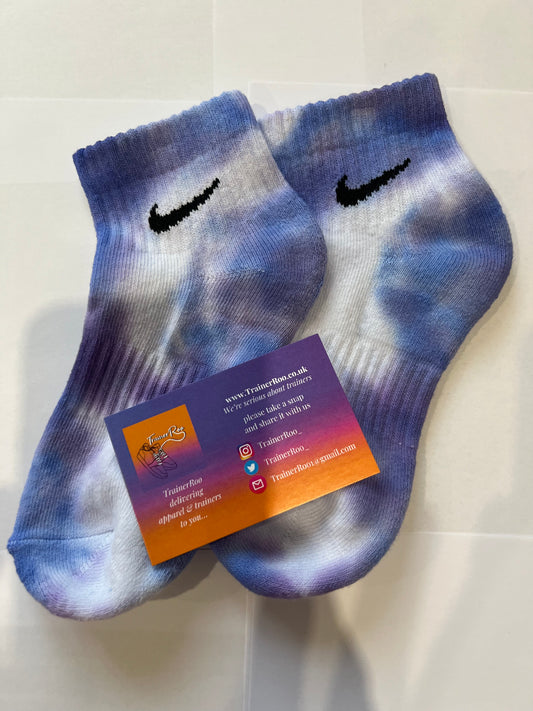 Tie Dye Nike Ankle Socks - Purple, Blue & White (Bubblegum)