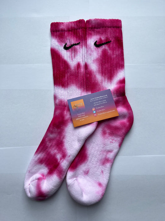 Tie Dye Nike Crew Socks - Pink & White