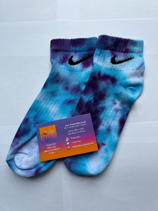 Tie Dye Nike Ankle Socks - Purple, Blue & White