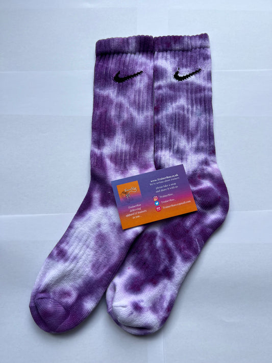 Tie Dye Nike Crew Socks - Purple & White