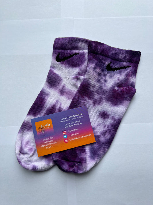 Tie Dye Nike Ankle Socks - Purple & White